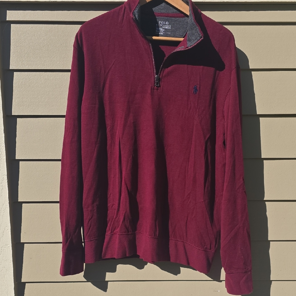 Polo by Ralph Lauren Men's Burgandy Zip-Up Sweater Large